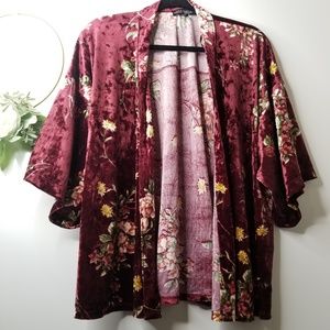Mixed Threads Kimono Velvet Burgundy Medium